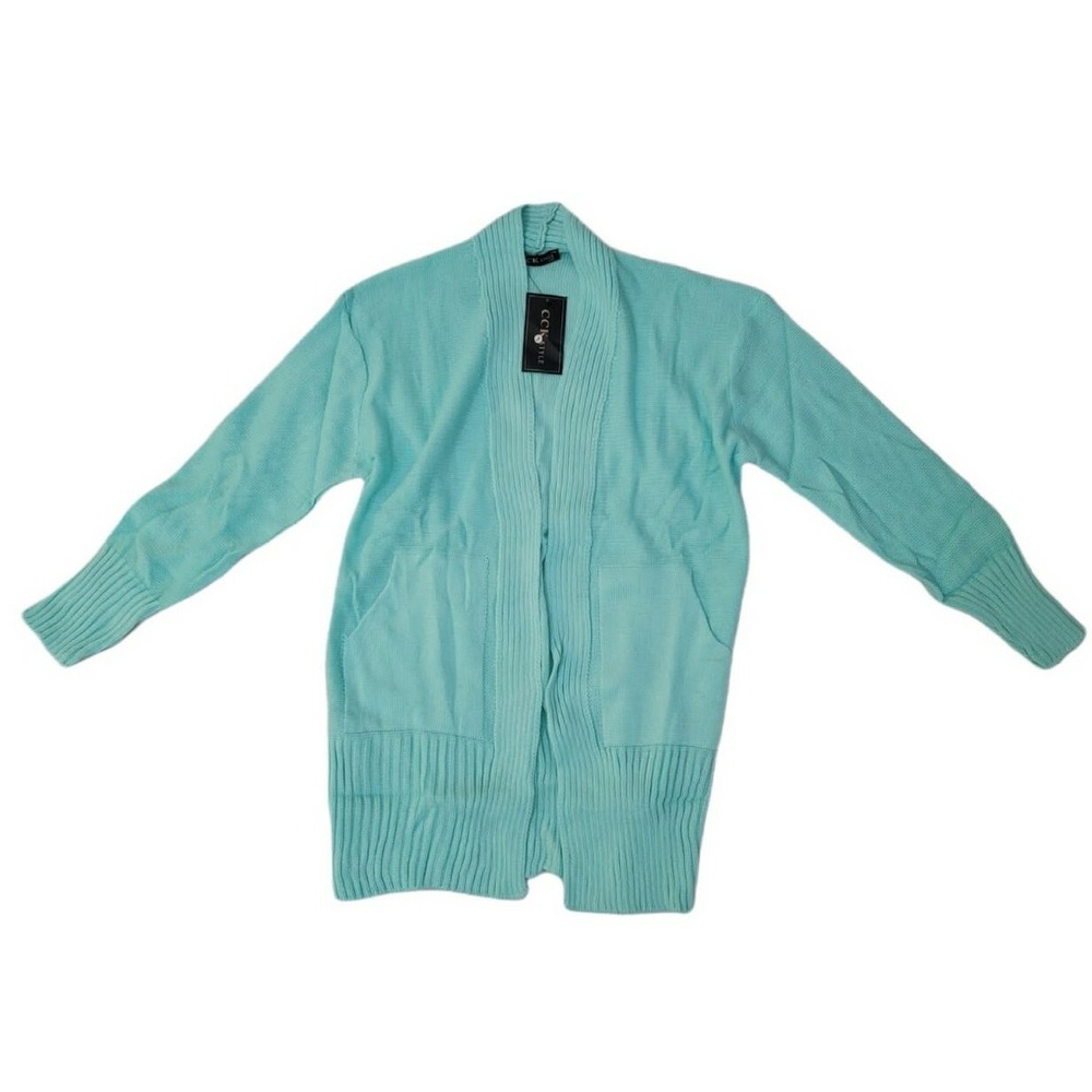 CCK Style Women's Open Cardigan‎ Long Sleeve Size L 40 Light Green with Pockets
